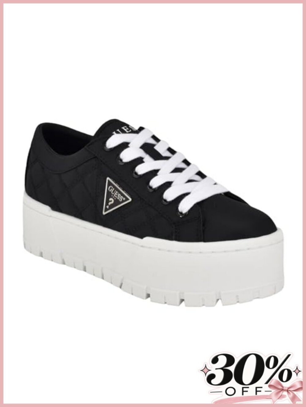 Quilted Low Top Platform Sneakers Lace Up Casual Skate Shoes